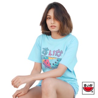 SUIKA (แตงโม) - เสื้อยืดคอกลม พิมพ์ลายโลโก้ของขวัญ 38.SKY BLUE ( TM.O-006 )