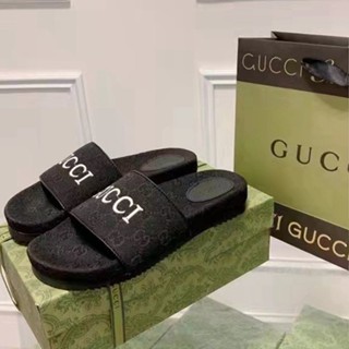 Gucci Double G รองเท้าแตะ ผ้าแคนวาส ส้นหนา ปักลาย ใส่สบาย เข้ากับทุกการแต่งกาย สําหรับผู้ชาย และผู้หญิง 2022