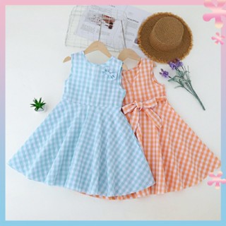 Girls summer new dress medium and large childrens western style vest dress cotton plaid childrens dress Korean style trendy