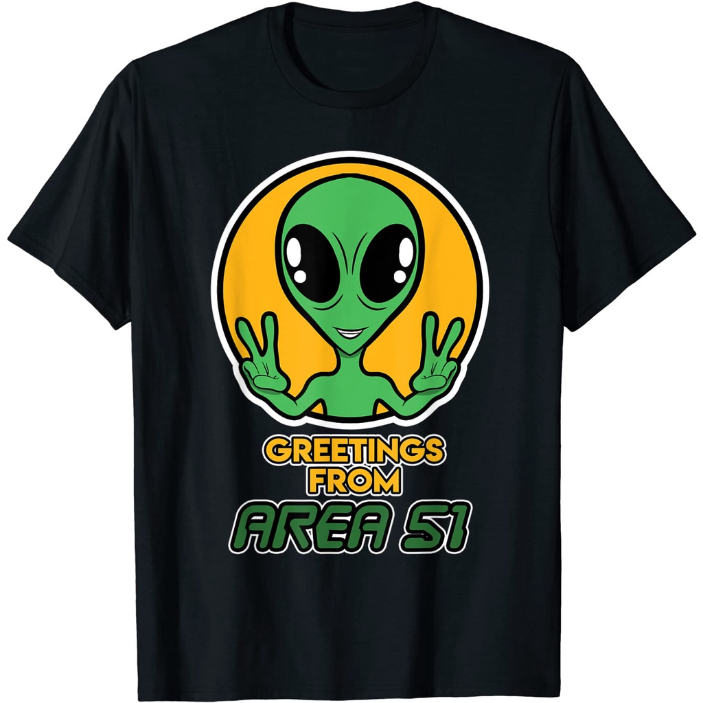 ไอเทมเด็ด!!เสื้อยืด พิมพ์ลาย UFO Alien Raid Greetings from Area 51 Storm แฟชั่นสําหรับครอบครัว และผู้ชาย และผู้หญิง_03