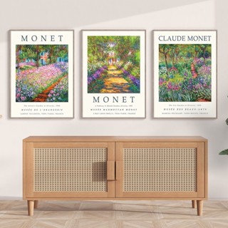 โปสเตอร์ พิมพ์ลาย Monet Exhibition Claude Monet Garden สไตล์วินเทจ สําหรับตกแต่งบ้าน ห้องนั่งเล่น