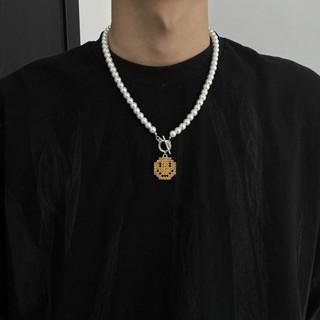 เกาหลีถนนฮิปฮอปที่เรียบง่ายจี้สร้อยคอมุกOTหัวเข็มขัดโซ่สําหร…