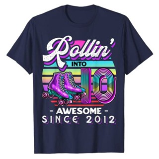 White Shirt Rollininto 10 Awesome 2012 Roller Skate T-Shirt Birthday Anniversary 10 Years For Boys Lovers Shirts_03