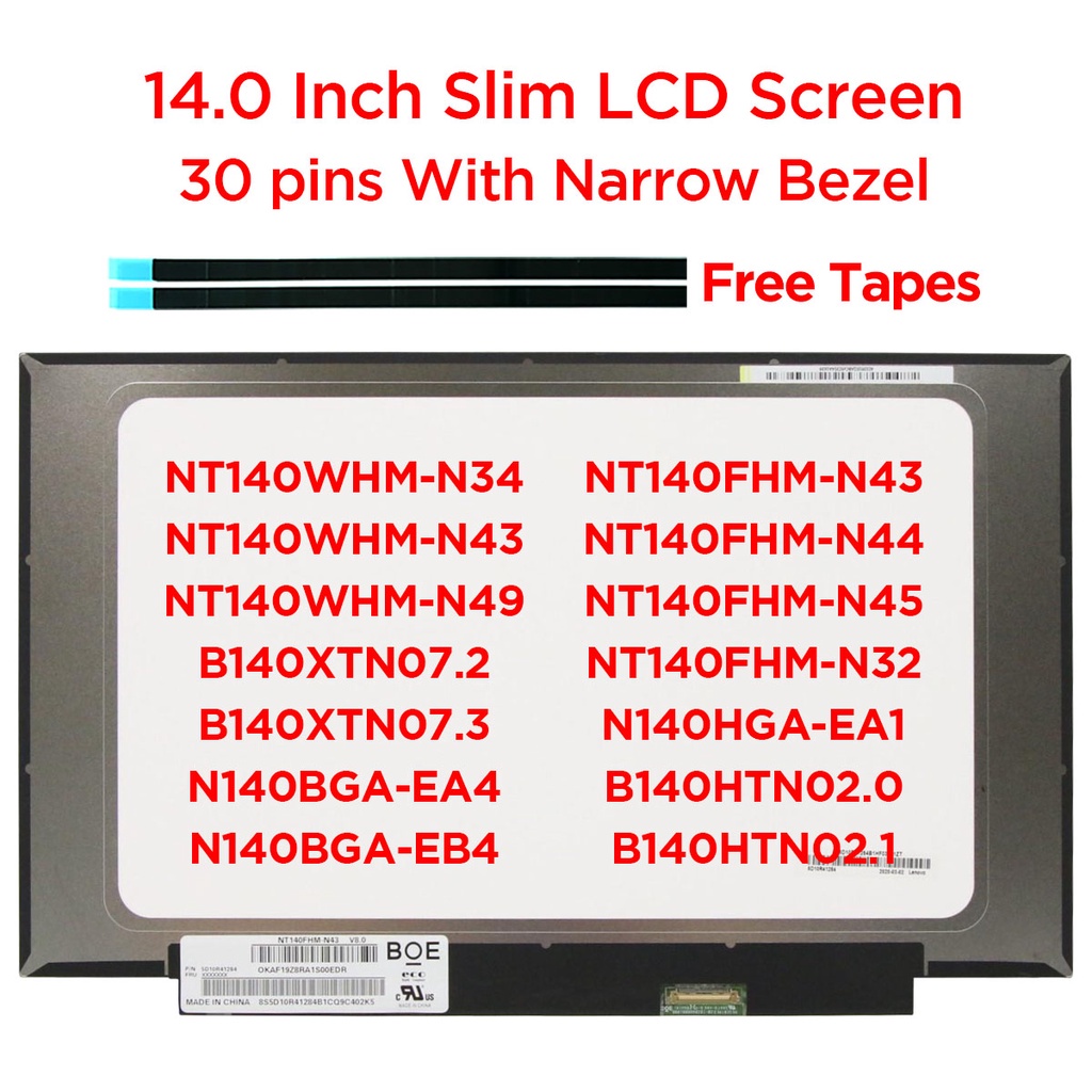 14.0 Slim แล็ปท็อปหน้าจอ LCD NT140FHM-N43 N140BGA-EA4 สําหรับ ASUS A407 A409 A411 A412 A413 A416 X43