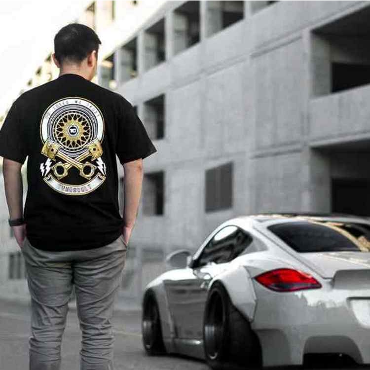 Attitudehellaflush ดัดแปลงรถอินเทรนด์แบรนด์สไตล์ bbs ล้อผ้าฝ้ายแขนสั้นเสื้อยืดสไตล์ญี่ปุ่นลูกเรือคอ