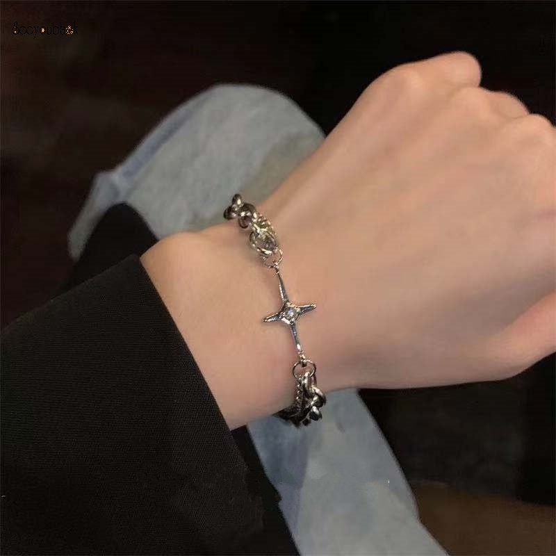 เครื่องประดับ สร้อยข้อมือ โลหะผสม จี้รูปดาวหกแฉก แบบเรียบง่าย แฟชั่นยอดนิยม สไตล์เกาหลี และฮิปฮอป สําหรับผู้ชาย และผู้หญิง