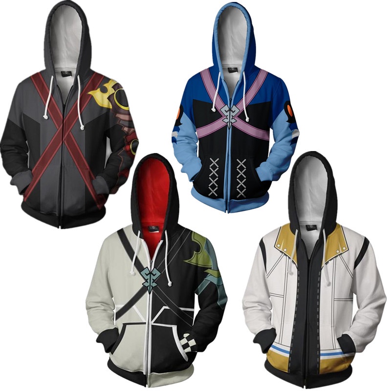 Kingdom Hearts Zipper Hoodie Anime Sweater เสื้อแจ็คเก็ตพิมพ์ดิจิตอล