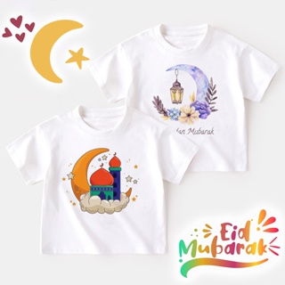 เสื้อยืดแขนสั้น พิมพ์ลาย Eid Mubarak Ramadan แฟชั่นมุสลิม สําหรับเด็กผู้ชาย และเด็กผู้หญิง