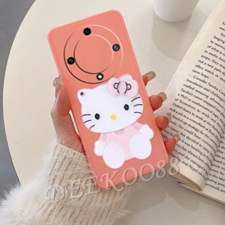 เคสโทรศัพท์มือถือ TPU นิ่ม ปิดด้านหลัง ลายการ์ตูนแมว KT สีชมพูน่ารัก พร้อมขาตั้ง สําหรับ Honor X7a X9a X6 X8 5G 4G X7a X9a