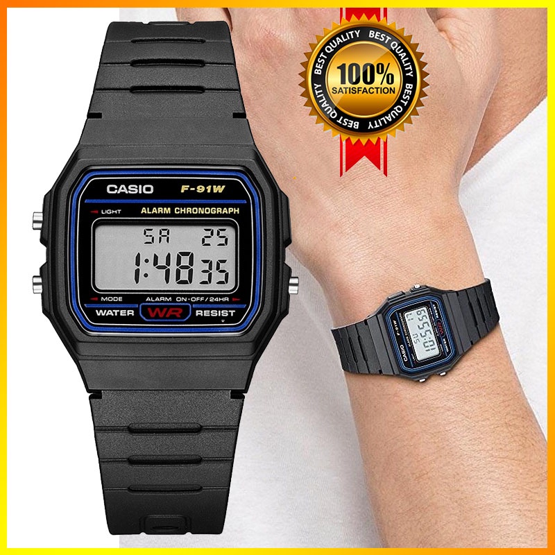 Casio นาฬิกาข้อมือดิจิทัล โครโนกราฟ ทรงสี่เหลี่ยม กันน้ํา กันกระแทก สไตล์เรโทร สําหรับผู้ชาย F-91W