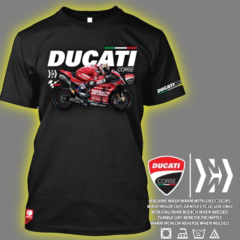 Ducati Mission Winnow 2021 Mens Casual Short Sleeve เสื้อยืดสีดําสําหรับผู้ชายผู้หญิงชุดคู่