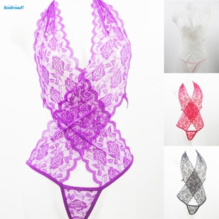 【HODRD】Women Halter Bodysuit Halter Jumpsuit Lace Lingerie See-through Thongs【Fashion】