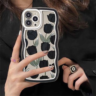 เคสโทรศัพท์มือถือ TPU ลายดอกทิวลิป สีดํา สําหรับ Redmi Note 11S 11 Pro Redmi 10C 10A 9A Note 10 5G Note 10S 9C 9T Note 9 Note8 Poco X3 Pro