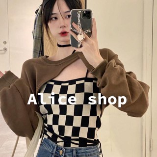 Alice  ชุดเซต 2 ชิ้น เสื้อครอปไหมพรม เสื้อกล้าม เสื้อผู้หญิง2023  ทันสมัย Trendy สไตล์เกาหลี Unique A21K08J 36Z230909