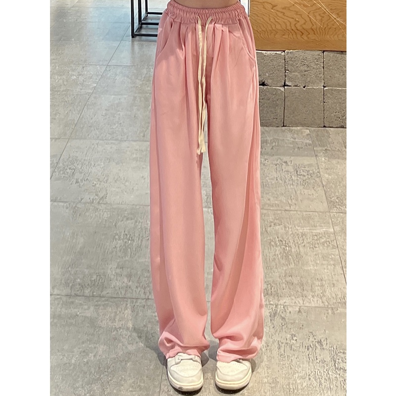 NZN กางเกงวอร์มลําลองสีชมพูฤดูใบไม้ผลิและฤดูร้อนกางเกงวอร์มขากว้างทรงหลวมผู้หญิง