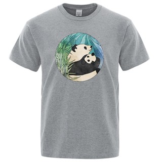 Cotton T-Shirt Giant Panda Holding A Baby Cartoons printMan Tee Shirts Regular Sleeve Tops Fashion Loose T Shirts M_07