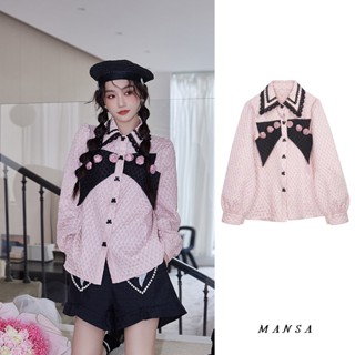 MANSA pink flower shirt high quality เสื้อเชิ๊ต เสื้อลายดอก เสื้อสวยผู้หญิงแฟชั่น