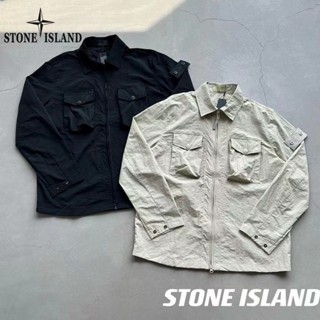 Stone Island เสื้อแจ็กเก็ตบอมเบอร์ มีซิป ของแท้ 100% ลายผี YKK มีหลายกระเป๋า เหมาะกับใส่กลางแจ้ง สําหรับผู้หญิง และผู้ชาย