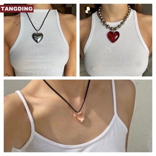 【COD Tangding】สร้อยคอโช้คเกอร์ จี้คริสตัล รูปหัวใจ สไตล์ฮิปฮอป เรียบง่าย เครื่องประดับ สําหรับผู้หญิง