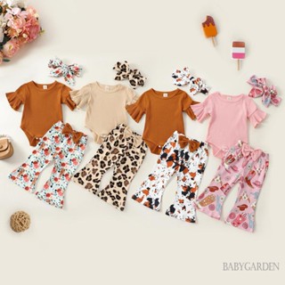 Babygarden-0-18m ชุดรอมเปอร์ แขนสั้น + กางเกงขาบาน + ที่คาดผม สําหรับเด็กผู้หญิง