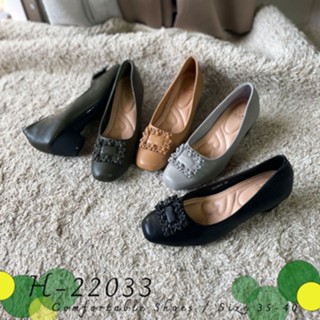 H-22033 รองเท้าคัทชูส์หัวตัดมนติดอะไหล่หรูหราทำสีเดียวกับตัวรองเท้า ส้นทรงสวยเก๋
