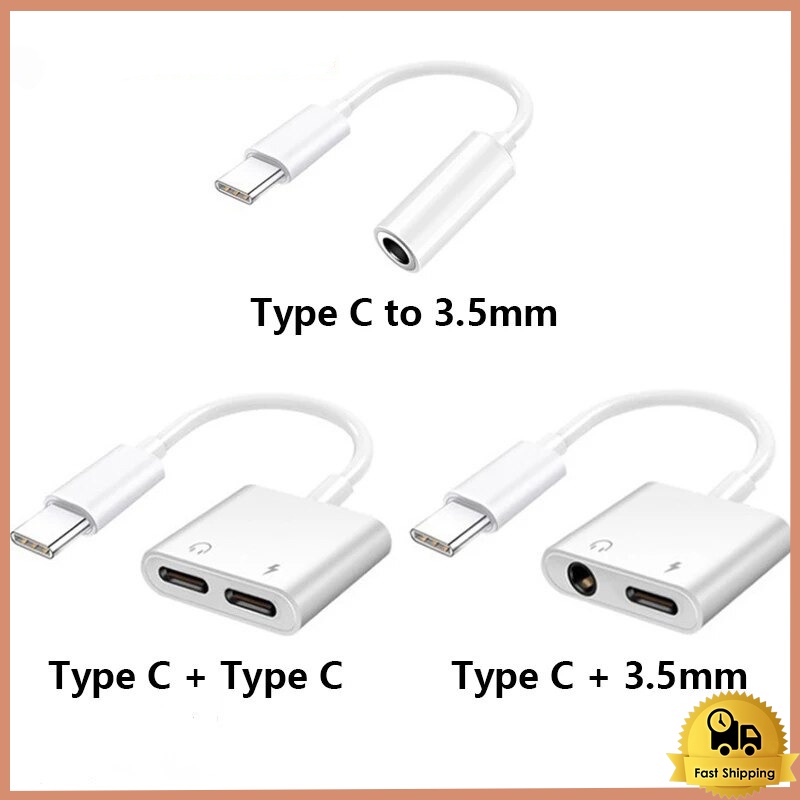 อะแดปเตอร์สายแปลงสำหรับ TypeC สายแปลงต่อหูฟัง 3.5มม. พร้อมชาร์จไฟ TypeC To Aux3.5 Adapter สายแปรงหูฟ