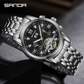 SANDA Official Fully Automatic Mechanical Steel Band Watch Fashion Hollow-out Mens Luminous Swimming Watch SD7005-17