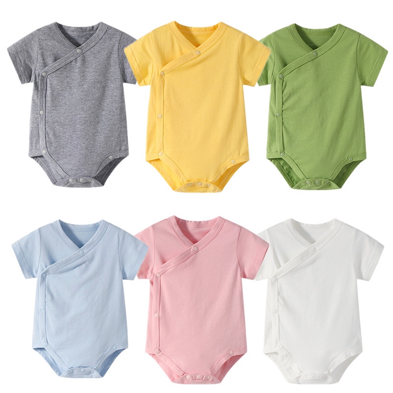 Orangemom ชุดรอมเปอร์แขนสั้น ผ้าฝ้าย ทรงสามเหลี่ยม แต่งกระดุมด้านข้าง สองชั้น สําหรับเด็กทารกแรกเกิด