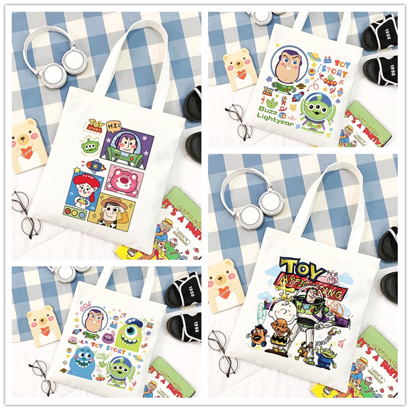 กระเป๋าสะพายไหล่ กระเป๋าช้อปปิ้ง พิมพ์ลายการ์ตูน Toy Story น่ารัก สําหรับผู้หญิง