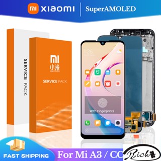 สําหรับหน้าจอ AMOLED Xiaomi Mi CC9E จอแสดงผล LCD หน้าจอสัมผัส Digitizer + กรอบ สําหรับ Xiaomi MiA3 Mi A3 หน้าจอพร้อมลายนิ้วมือ