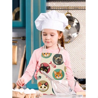 Gardening Home Cute For Kids Baking Adjustable Strap Boy Girl Cat Print Housework DIY Project Kitchen Apron