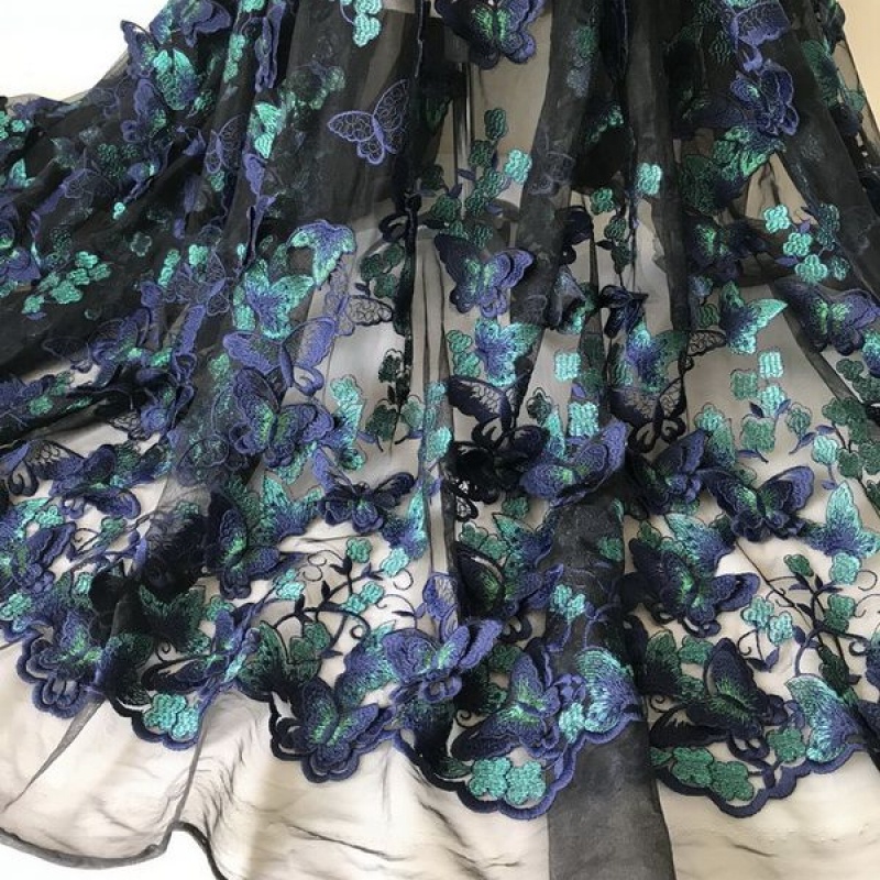 ปักลูกไม้ผ้าโปร่งผีเสื้อดอกไม้ ทําเอง ผ้าแฮนด์เมด
