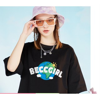 BECCBECCGIRL สีดำย้อนยุคแขนสั้นผ้าฝ้ายบริสุทธิ์ของผู้หญิงอินอินเทรนด์แบรนด์เฉพาะเสื้อยืดแขนครึ่งอินเทรนด์ 13096