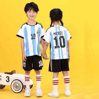 เสื้อกีฬาแขนสั้น ระบายอากาศได้ดี และกางเกงขาสั้น ลายทีมชาติฟุตบอล Argentina สําหรับเด็ก