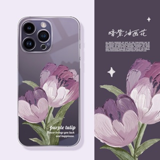 เคสโทรศัพท์มือถือแบบนิ่ม ลายภาพวาดสีน้ํามัน รูปดอกไม้สีม่วง สําหรับ IPhone 6 6S 11 7 8 Se 2020 X XR XS Plus 12 13 14 PRO mini MAX