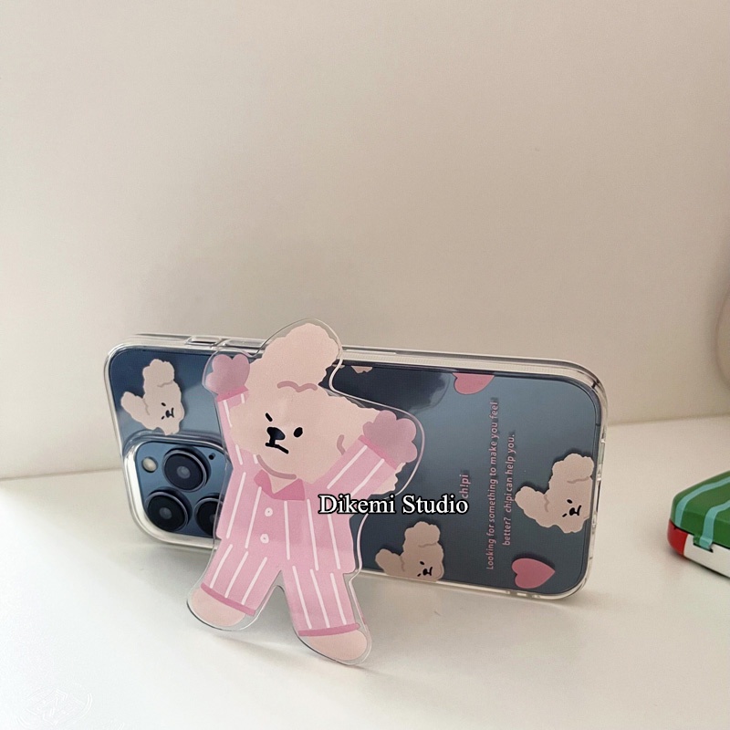 เกาหลี ins น่ารักสีชมพูชุดนอนลูกสุนัขซิลิโคนนุ่มกรณีผู้ถือสําหรับ iphone16/15/13promax/14pro/13/12/11 โปร่งใสป้องกันกรณี