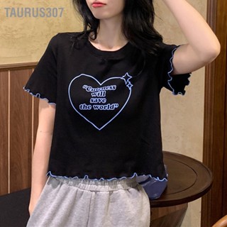 Taurus307 ตัวอักษรพิมพ์กราฟิกสั้น T เสื้อผู้หญิงสบายๆแฟชั่นแขนสั้น Crewneck สำหรับงานปาร์ตี้