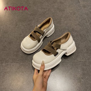 Atikota รองเท้าแมรี่เจน หนังเทียม พื้นหนา ขนาดเล็ก สวมใส่สบาย เข้ากับทุกการแต่งกาย เหมาะกับใส่กลางแจ้ง แฟชั่นสําหรับนักเรียนผู้หญิง