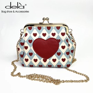 Dela ใหม่ กระเป๋าสะพายไหล่ แต่งสายโซ่คล้อง พิมพ์ลายหัวใจน่ารัก สีทอง สําหรับเป็นของขวัญวันเกิด
