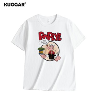 เสื้อยืดแขนสั้น คอกลม ผ้าฝ้ายแท้ พิมพ์ลายการ์ตูน Popeye ทรงหลวม ขนาดใหญ่ สไตล์สตรีท สําหรับผู้ชาย 2023_02