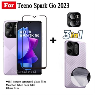 3in1 Tecno Spark Go 2023 ฟิล์มกระจกนิรภัยกันรอยหน้าจอ แบบเต็มจอ สําหรับ Spark Go 2022 Spark 8C 8 8T Spark 9 9T Spark 6 Go