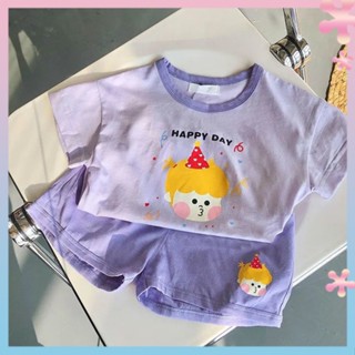 Girls Cotton Suit 2022 Summer New Baby Girls Cartoon Printed Short-Sleeved T-shirt Shorts Little Kids Two-Piece Suit