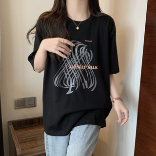 ฤดูร้อนใหม่วินเทจพิมพ์หลวมสบาย ๆ แขนสั้นเสื้อยืดผู้หญิง