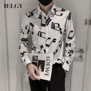 IELGY เสื้อเชิ้ต พิมพ์ลาย สไตล์เกาหลี อินเทรนด์ แฟชั่นสําหรับผู้ชาย