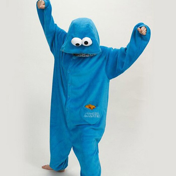 xrr ใหม่ผู้ใหญ่ Cookie Monster ชุดนอนชุดนอนชุดนอนชุดนอน Unisex Onesie _e9
