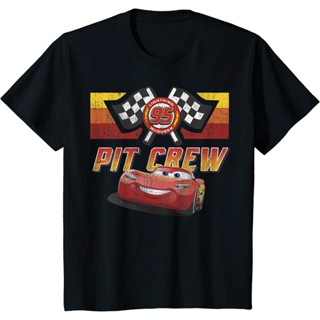 [100% Cotton] เสื้อยืด ผ้าฝ้าย พิมพ์ลาย Pixar Cars McQueen Pit Crew สีแดง สําหรับผู้ชาย_02