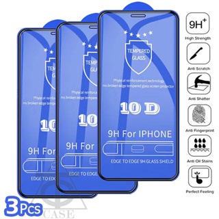 3pcs ฟิล์มกระจก สำหรับ iPhone 14 Pro MAX 11 12 13 XR X 8 ฟิล์ม ไอโฟน 10D mini SE 6 6s Plus 7 SE2 XS ฟิล์มกระจกแบบเต็มจอ