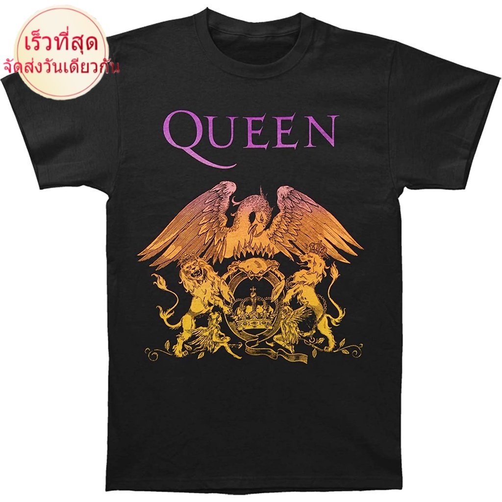 เสื้อยืดผู้ชาย Queen: Gradient Crest Shirt - Black - New! men เสื้อ ยืด ผู้ชาย คอกลม โอเวอร์ ไซส์