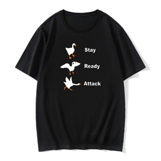 oversize T-shirt men t shirt Funny Stay Ready Attack Goose TShirt Harajuku Aesthetic Streetwear Cartoon Untitled Goose G