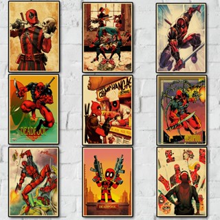 โปสเตอร์กระดาษคราฟท์ ลาย Deadpool Marvel Heroes สไตล์วินเทจ คุณภาพสูง สําหรับตกแต่งผนังบ้าน บาร์